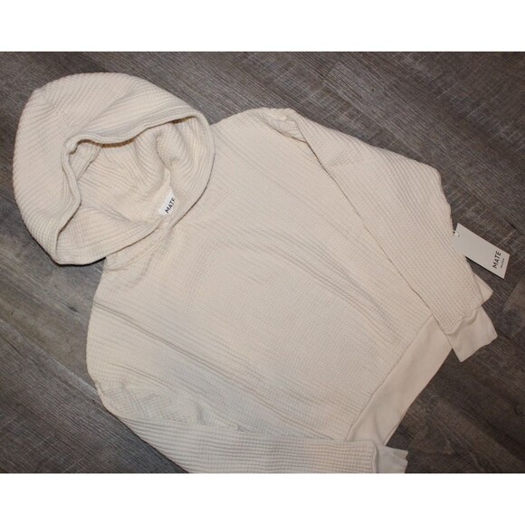 Mate the Label Organic Cotton Waffle Knit Relaxed Hoodie Sweatshirt BONE NWT XS - Picture 2 of 7